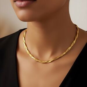 New | ADORNIA Braided Herringbone Chain Gold-Tone Necklace